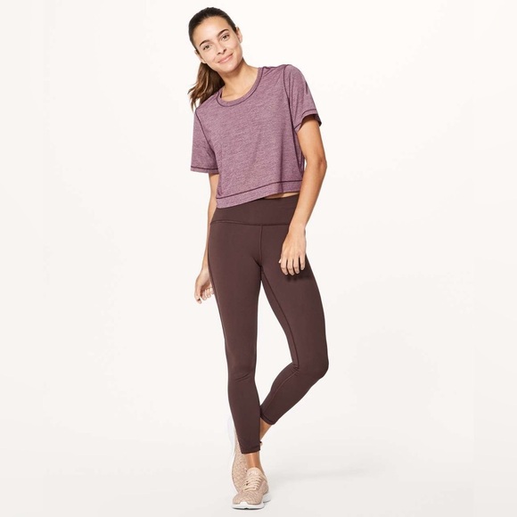 EUC - Lululemon - Run the Say Short Sleeve - Heathered dark adobe - size 10 - Picture 2 of 8